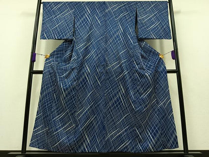 平和屋着物▽上質な小紋　単衣　網目文　正絹　逸品　AAAZ7137jh