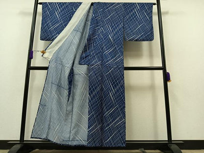 平和屋着物▽上質な小紋　単衣　網目文　正絹　逸品　AAAZ7137jh