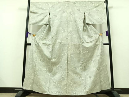 平和屋着物▽お召 単衣 雲取り吉祥花文 正絹 逸品 AAAZ7138jh
