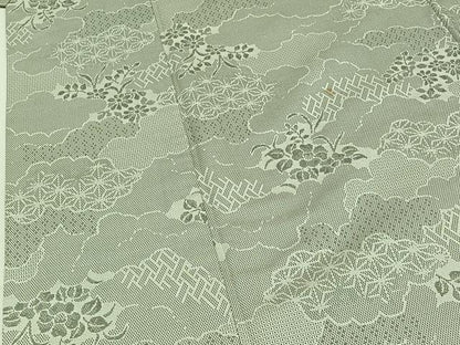 平和屋着物▽お召 単衣 雲取り吉祥花文 正絹 逸品 AAAZ7138jh