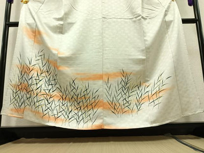 平和屋着物▽訪問着 単衣 草葉文 暈し染め 正絹 逸品 AAAZ7140jh