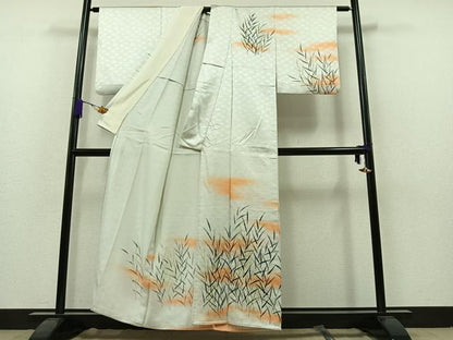 平和屋着物▽訪問着 単衣 草葉文 暈し染め 正絹 逸品 AAAZ7140jh