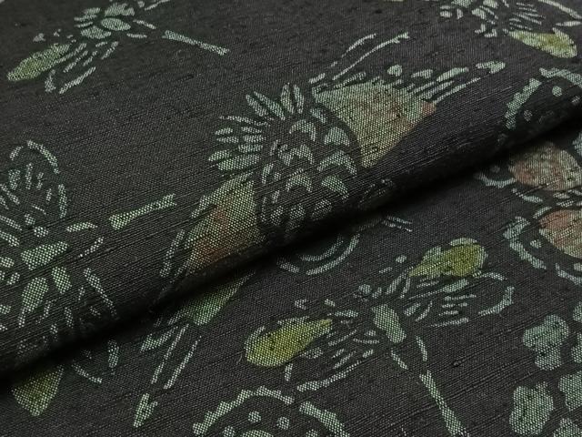 平和屋着物▽上質な紬 単衣 型染め 鶴 勝虫 正絹 逸品 AAAZ7144jh