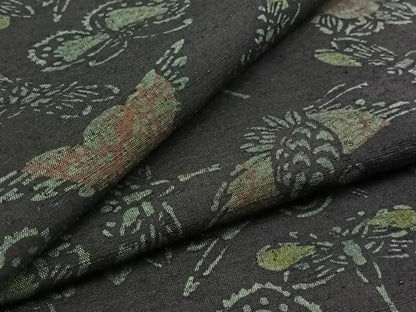 平和屋着物▽上質な紬 単衣 型染め 鶴 勝虫 正絹 逸品 AAAZ7144jh