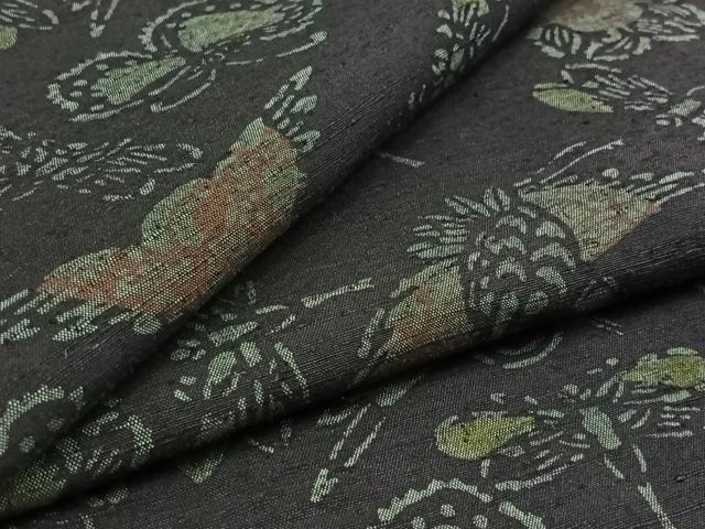 平和屋着物▽上質な紬 単衣 型染め 鶴 勝虫 正絹 逸品 AAAZ7144jh