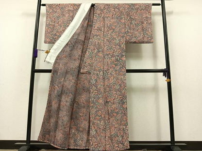 平和屋着物▽上質な小紋 単衣 更紗鳳凰花文 鬼しぼ縮緬 正絹 逸品 AAAZ7146jh