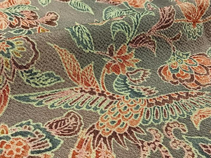 平和屋着物▽上質な小紋 単衣 更紗鳳凰花文 鬼しぼ縮緬 正絹 逸品 AAAZ7146jh