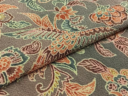 平和屋着物▽上質な小紋 単衣 更紗鳳凰花文 鬼しぼ縮緬 正絹 逸品 AAAZ7146jh