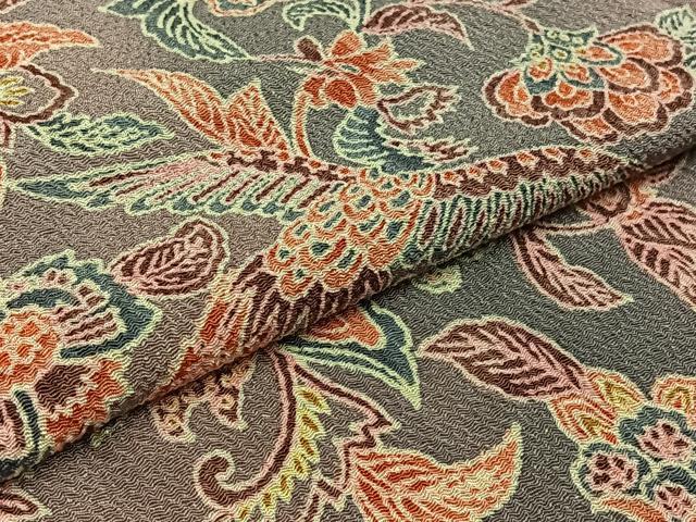 平和屋着物▽上質な小紋 単衣 更紗鳳凰花文 鬼しぼ縮緬 正絹 逸品 AAAZ7146jh
