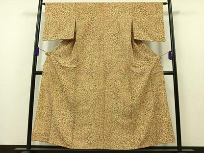 平和屋着物▽上質な小紋　単衣　草花文　正絹　逸品　AAAZ7148jh