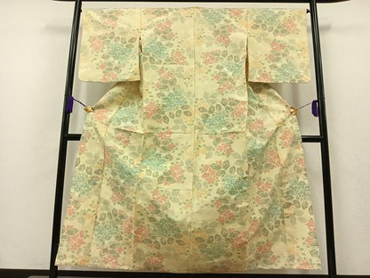 平和屋着物▽上質な紬 単衣 草花文 正絹 逸品 AAAZ7149jh