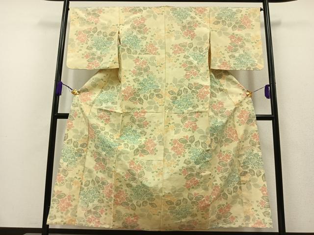 平和屋着物▽上質な紬 単衣 草花文 正絹 逸品 AAAZ7149jh