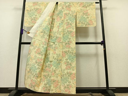 平和屋着物▽上質な紬 単衣 草花文 正絹 逸品 AAAZ7149jh