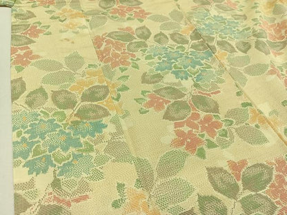 平和屋着物▽上質な紬 単衣 草花文 正絹 逸品 AAAZ7149jh