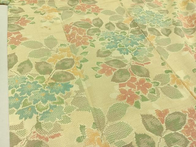平和屋着物▽上質な紬 単衣 草花文 正絹 逸品 AAAZ7149jh
