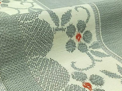 平和屋着物▽上質な紬 単衣 花唐草間道 正絹 逸品 AAAZ7151jh