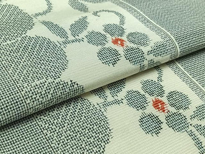 平和屋着物▽上質な紬 単衣 花唐草間道 正絹 逸品 AAAZ7151jh