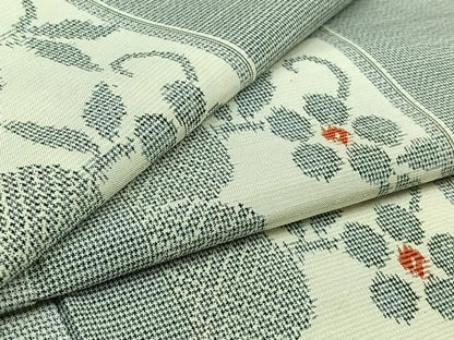 平和屋着物▽上質な紬 単衣 花唐草間道 正絹 逸品 AAAZ7151jh