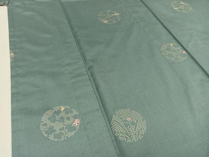 平和屋着物▽本場染大島紬　単衣　花丸文　正絹　逸品　AAAZ7152jh