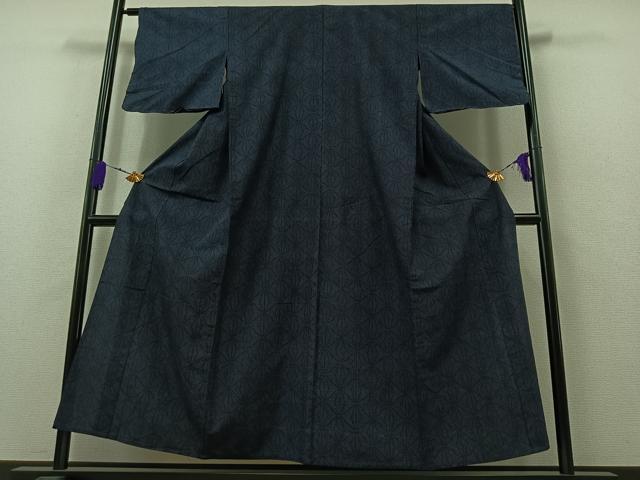 平和屋着物▽上質な紬 単衣 麻の葉文 正絹 逸品 AAAZ7153jh