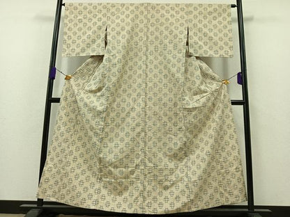 平和屋着物▽上質な紬 単衣 絣柄 正絹 逸品 AAAZ7154jh