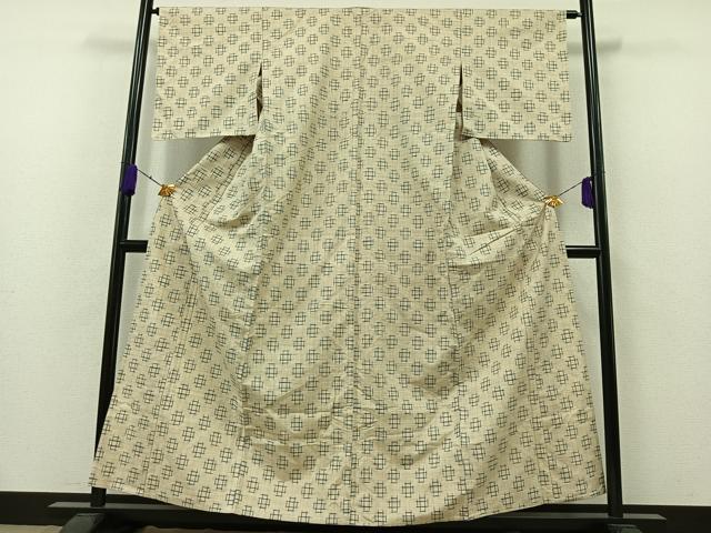 平和屋着物▽上質な紬 単衣 絣柄 正絹 逸品 AAAZ7154jh