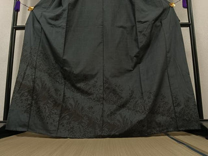 平和屋着物▽訪問着　単衣　紬地　草花文　正絹　逸品　AAAZ7155jh