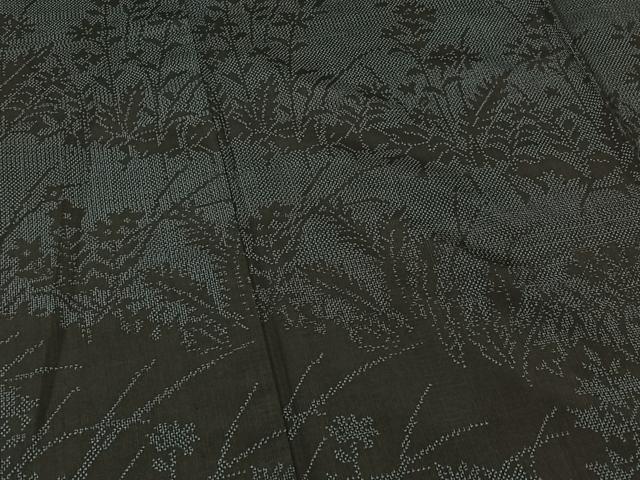平和屋着物▽訪問着　単衣　紬地　草花文　正絹　逸品　AAAZ7155jh