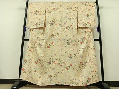 平和屋着物▽上質な小紋　単衣　草花文　暈し染め　正絹　逸品　AAAZ7157jh