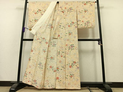 平和屋着物▽上質な小紋　単衣　草花文　暈し染め　正絹　逸品　AAAZ7157jh