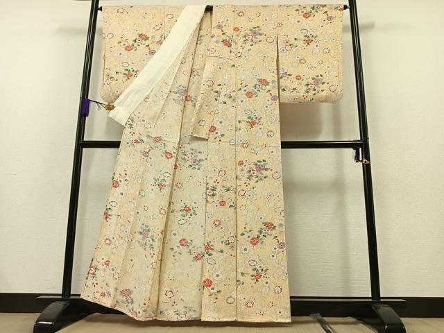 平和屋着物▽上質な小紋　単衣　草花文　暈し染め　正絹　逸品　AAAZ7157jh
