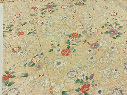 平和屋着物▽上質な小紋　単衣　草花文　暈し染め　正絹　逸品　AAAZ7157jh