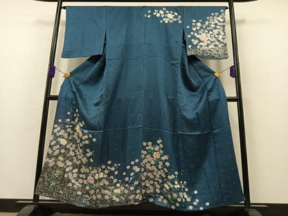 平和屋着物▽訪問着 単衣 流水花文 金銀彩 正絹 逸品 AAAZ7158jh