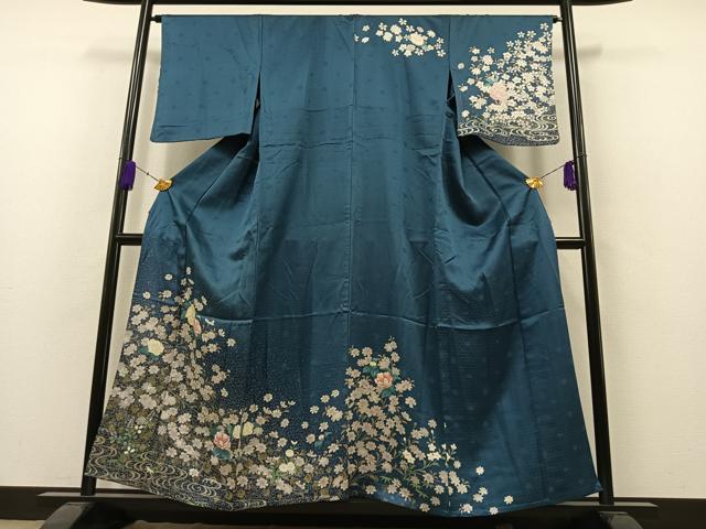 平和屋着物▽訪問着 単衣 流水花文 金銀彩 正絹 逸品 AAAZ7158jh