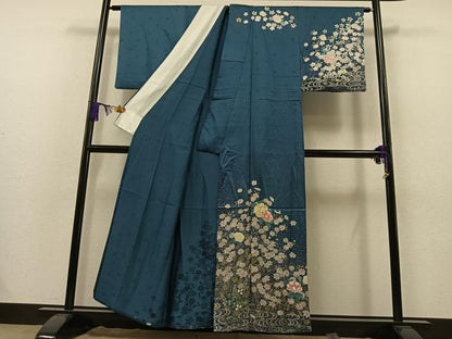 平和屋着物▽訪問着 単衣 流水花文 金銀彩 正絹 逸品 AAAZ7158jh