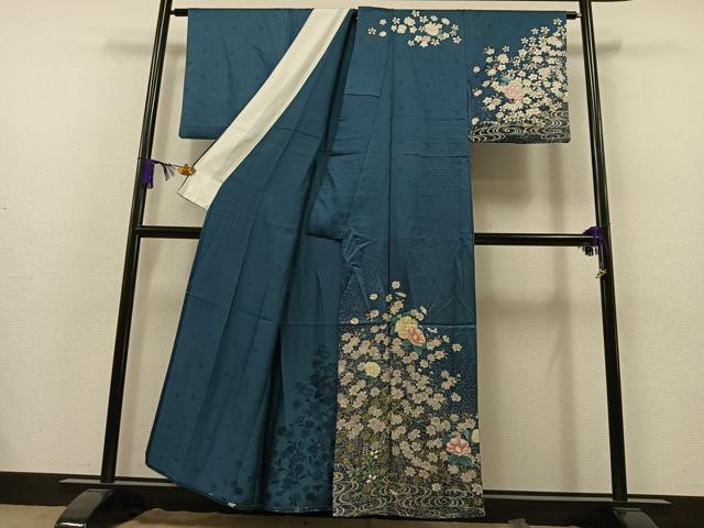 平和屋着物▽訪問着 単衣 流水花文 金銀彩 正絹 逸品 AAAZ7158jh