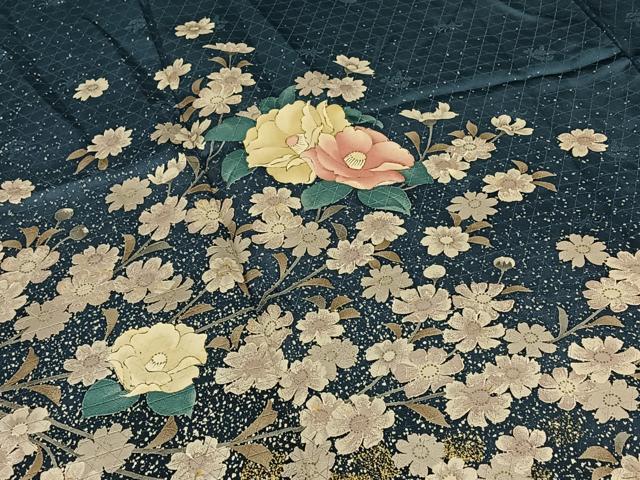 平和屋着物▽訪問着 単衣 流水花文 金銀彩 正絹 逸品 AAAZ7158jh
