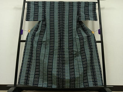 平和屋着物▽上質な紬 単衣 琉球絣文様 正絹 逸品 AAAZ7160jh