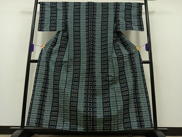 平和屋着物▽上質な紬 単衣 琉球絣文様 正絹 逸品 AAAZ7160jh