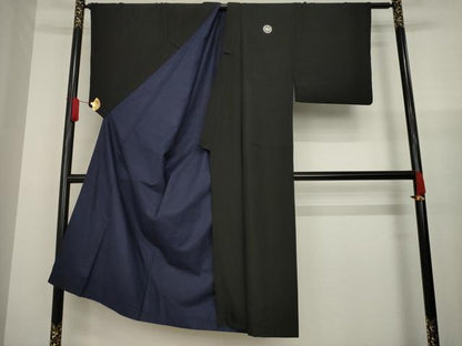 平和屋着物●男性　黒紋付　長羽織セット　正絹　逸品　AAAZ7164ck