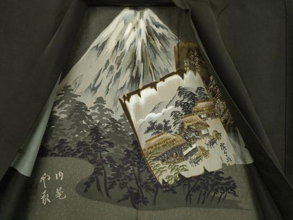 平和屋着物●男性　黒紋付　長羽織セット　正絹　逸品　AAAZ7164ck