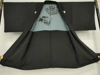 平和屋着物●男性　黒紋付　長羽織セット　正絹　逸品　AAAZ7170ck