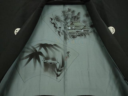 平和屋着物●男性　黒紋付　長羽織セット　正絹　逸品　AAAZ7170ck