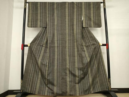 平和屋着物●上質な紬　縞　正絹　逸品　AAAZ7181ck