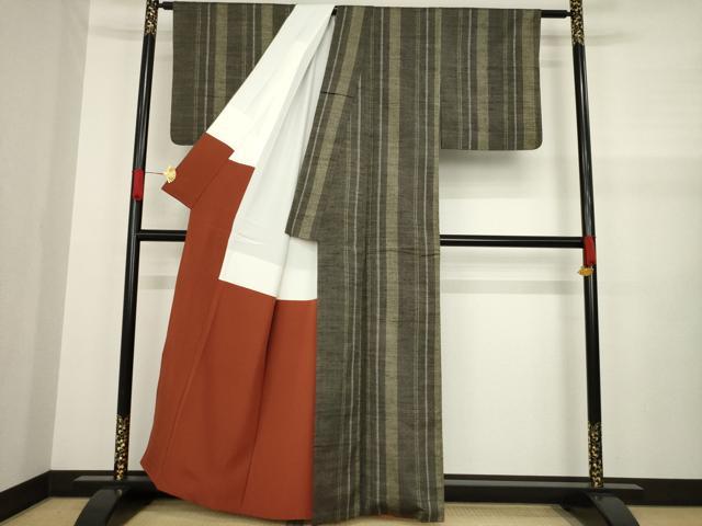 平和屋着物●上質な紬　縞　正絹　逸品　AAAZ7181ck