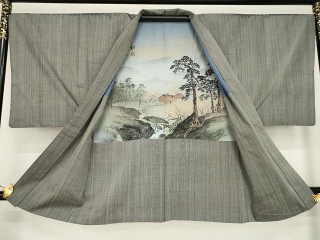 平和屋着物●男性 紬 アンサンブル 霞文 正絹 逸品 AAAZ7192ck
