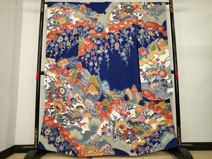 平和屋着物●紅型　振袖　吉祥風景花文　正絹　逸品　AAAZ7197ck