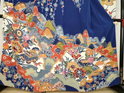 平和屋着物●紅型　振袖　吉祥風景花文　正絹　逸品　AAAZ7197ck