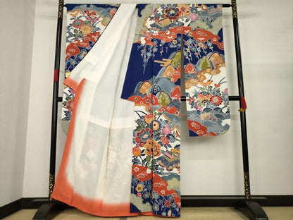 平和屋着物●紅型　振袖　吉祥風景花文　正絹　逸品　AAAZ7197ck