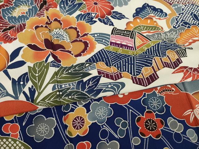 平和屋着物●紅型　振袖　吉祥風景花文　正絹　逸品　AAAZ7197ck